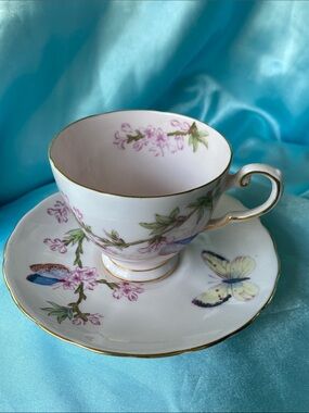 Tuscan Fine English Bone China Pink Floral & Butterfly Teacup with Saucer